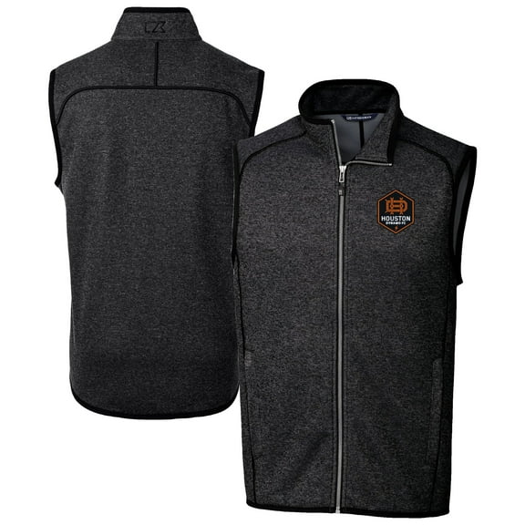 Men's-Cutter & Buck  Heather Charcoal Houston Dynamo FC Big & Tall Mainsail Sweater-Knit Full-Zip Vest