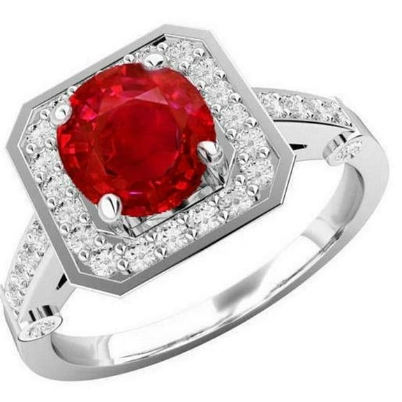 Harry Chad Enterprises 63094 3.75 CT Red Ruby & Diamonds Ring, 14K White Gold - Size 6.5