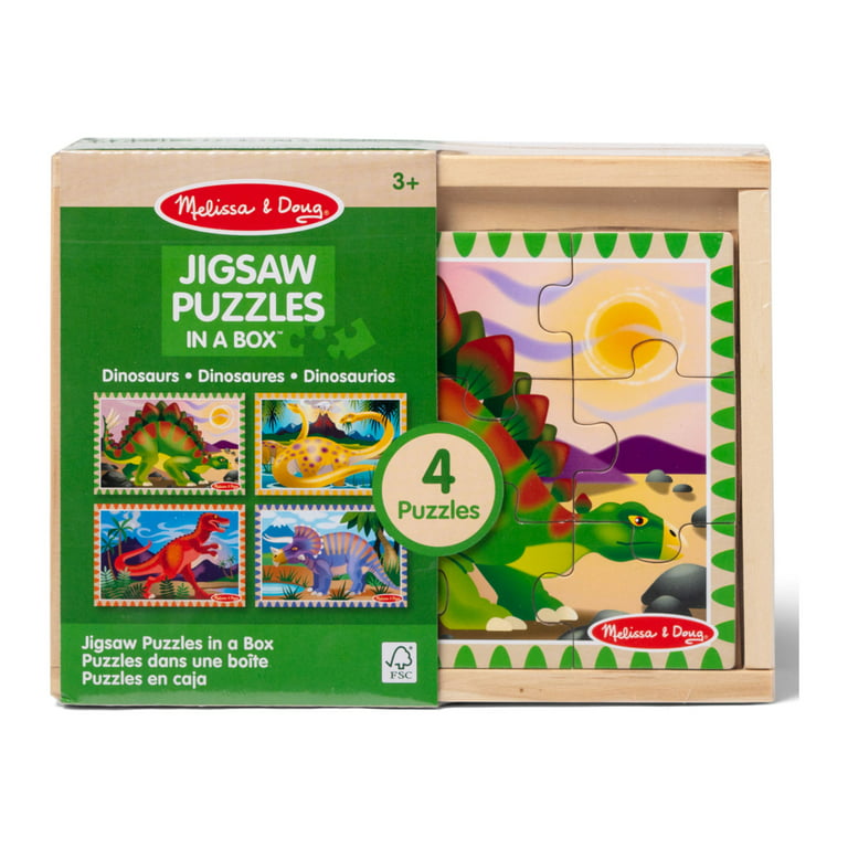 Melissa & Doug Dinosaurs 4-in-1 Wooden Jigsaw Puzzles in a Storage Box (48  pcs) - Kids Puzzle, Dinosaur Puzzles for Kids Ages 3+ - FSC-Certified