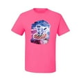 thumbnail image 2 of Wild Bobby, Cute Trippy Space Cat Riding Pizza, Animal Lover, Men Graphic Tees, Neon Pink, Medium, 2 of 3