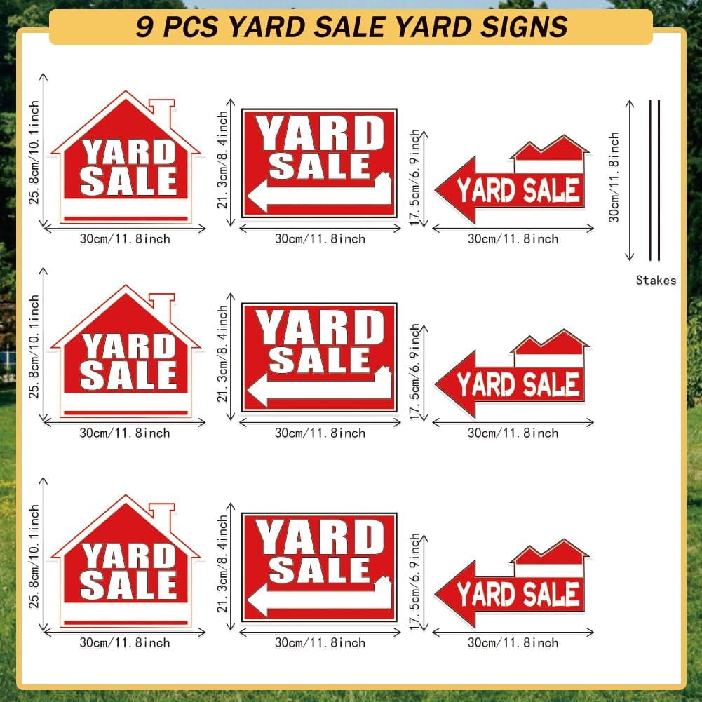 1set 9Pcs Yard Sale Yard Sign with 18 Stakes Courtyard Auction Lawn Decorations Courtyard Sale Waterproof Sign Yard Outdoor Red and White Lawn Decorative Sign for Garden Lawn Decoration Colorful