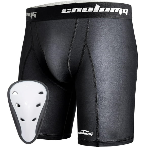 COOLOMG Youth Cup Underwear Boys Compression Shorts with Protctive Athletic Cup for Baseball Football Lacrosse Black S
