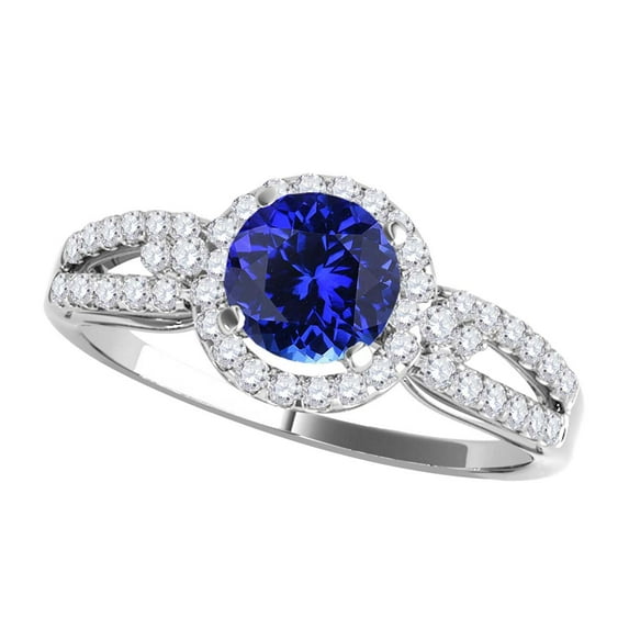 Aonejewelry 1.15 Ct. Halo Tanzanite and Diamond Engagement Ring In 14k White Gold