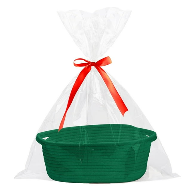 Storage Baskets Cozival Woven Storage Basket with Handles And Accents, Decorative Rope Design Empty Basket for Home Organization, Shelf Bin, Gift Packaging, 12X8X5 Inches, Woven Rope Basket, Green
