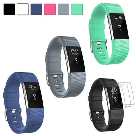 EEEKit 4 in 1 Kit for Fitbit Charge 2, 3 Pack Replacement Adjustable Silicone Sport Strap Accessories Wrist Band & 3-Pack Screen Protectors for Fitbit Charge 2 Smartwatch