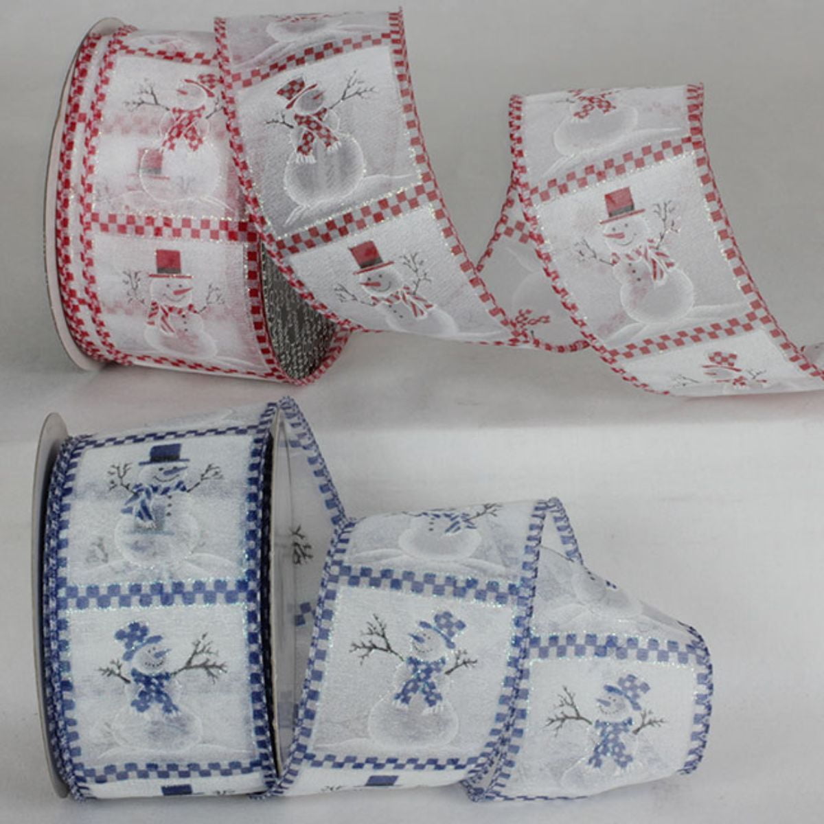 The Ribbon People Red and White Checkered Snowmen Wired Craft Ribbon 2.5" x 20 Yards