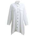 thumbnail image 4 of Las nuevas mujeres de lino del algodón blusa larga irregular del dobladillo Botones ocasionales floj Tomshoo L, 4 of 7