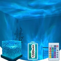 Ocean Wave Projector Light Cordless - Battery Operated Under Water Lamp Cube Northern Lights Aurora Projector Rechargeable Night Light for Shower Bedroom Stress Relief