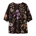 thumbnail image 4 of 3/4 Sleeve Tops for Women,floral Print Tshirts Basic Tees Blouses Graphic Work Top Loose Casual Blouses Tunic Tops Crew Neck Lightweight Comfortable Fit Pleated Shirts Round Neck,Black3,4XL, 4 of 5