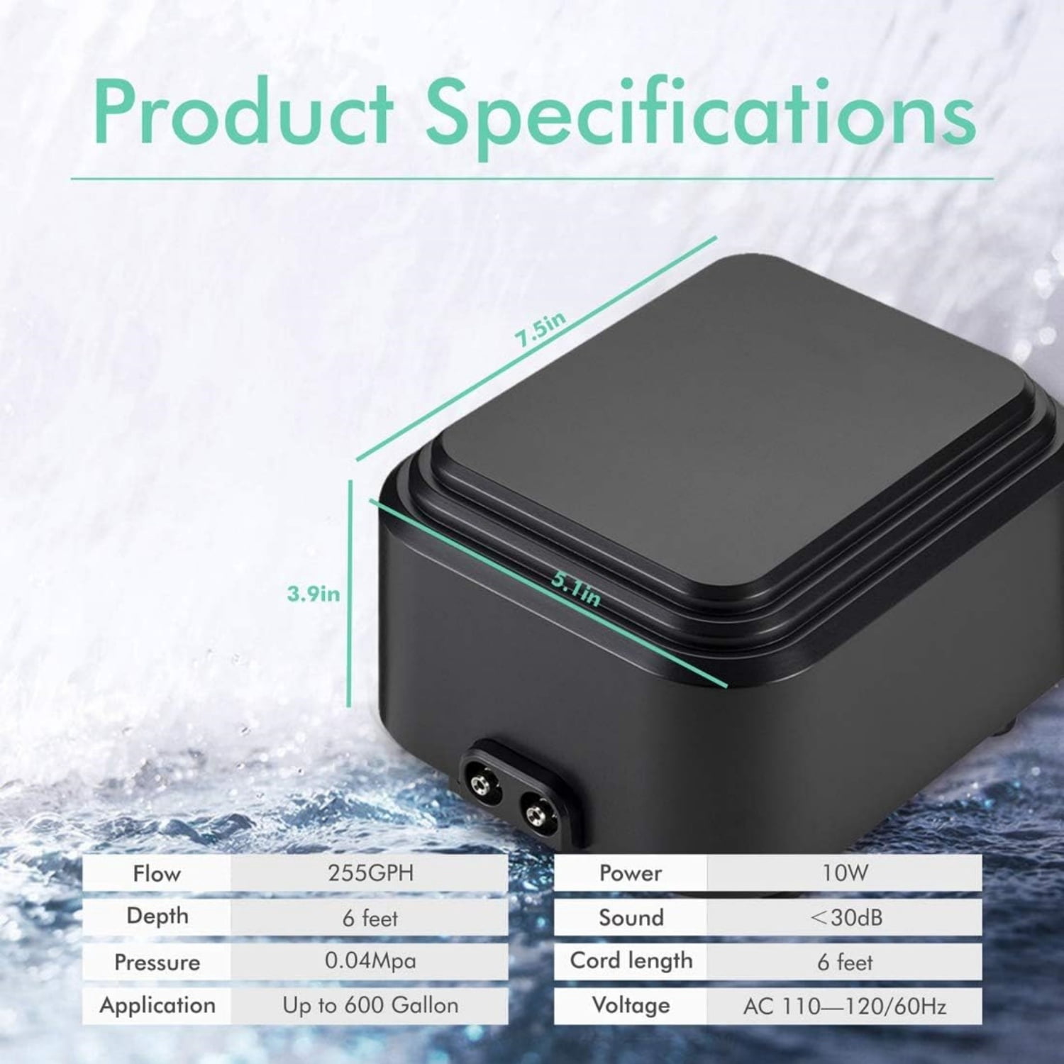 Quietest Aquarium Air Pump, Adjustable Oxygen Pump 2 Air Outlets Ultra Silent Powerful Aerator Pump Up to 600Gallon Fish Tank 255GPH 10W