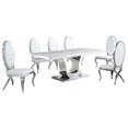 thumbnail image 1 of Silver Stainless Steel 7 Piece Dining Set with Marble Table and White Chairs, 1 of 3