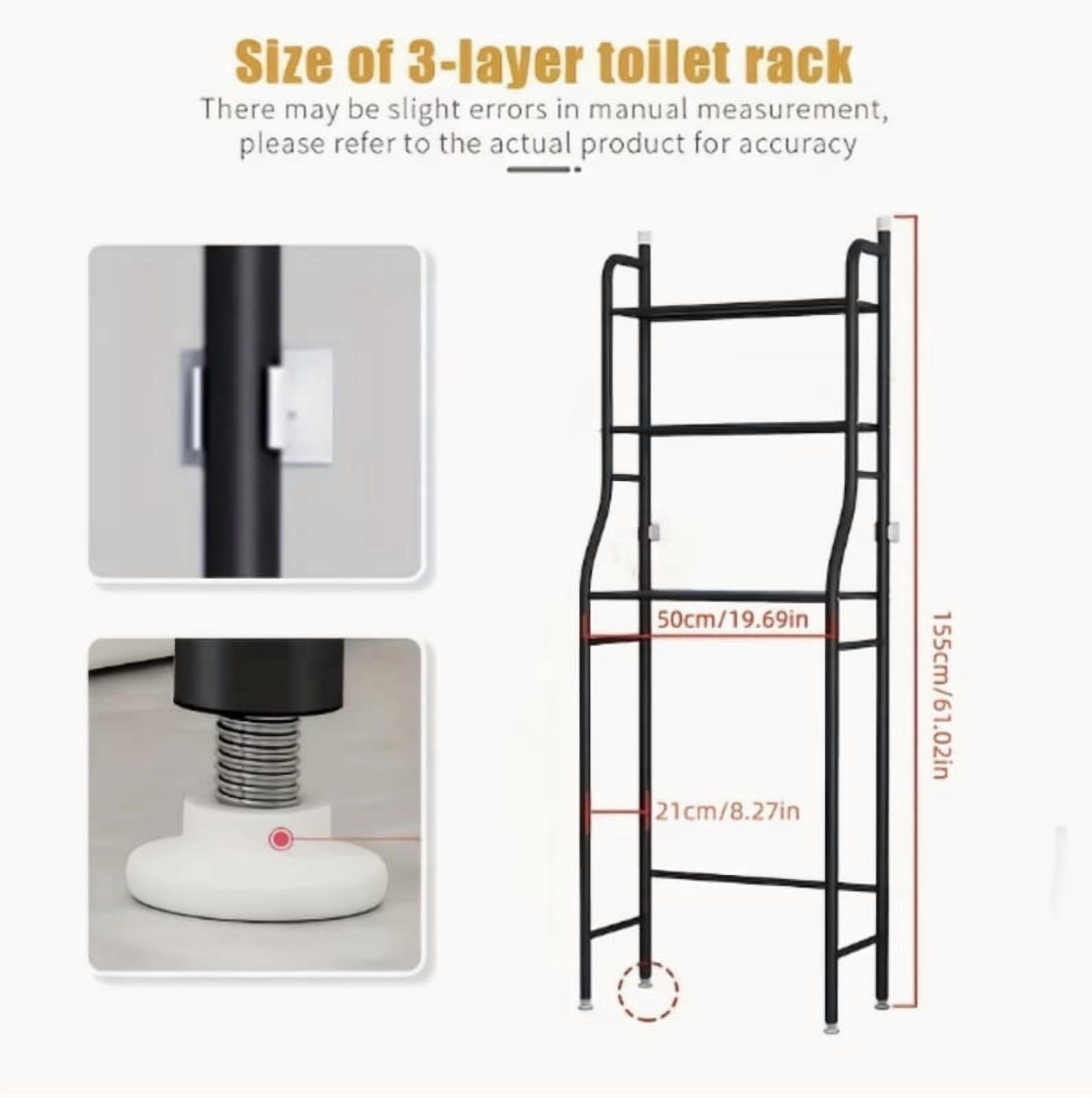 3-Tier Over the Toilet Storage Shelf, Metal Bathroom Shelves Over the Toilet Bathroom Organizer, No Drill Space Saving Toilet Rack