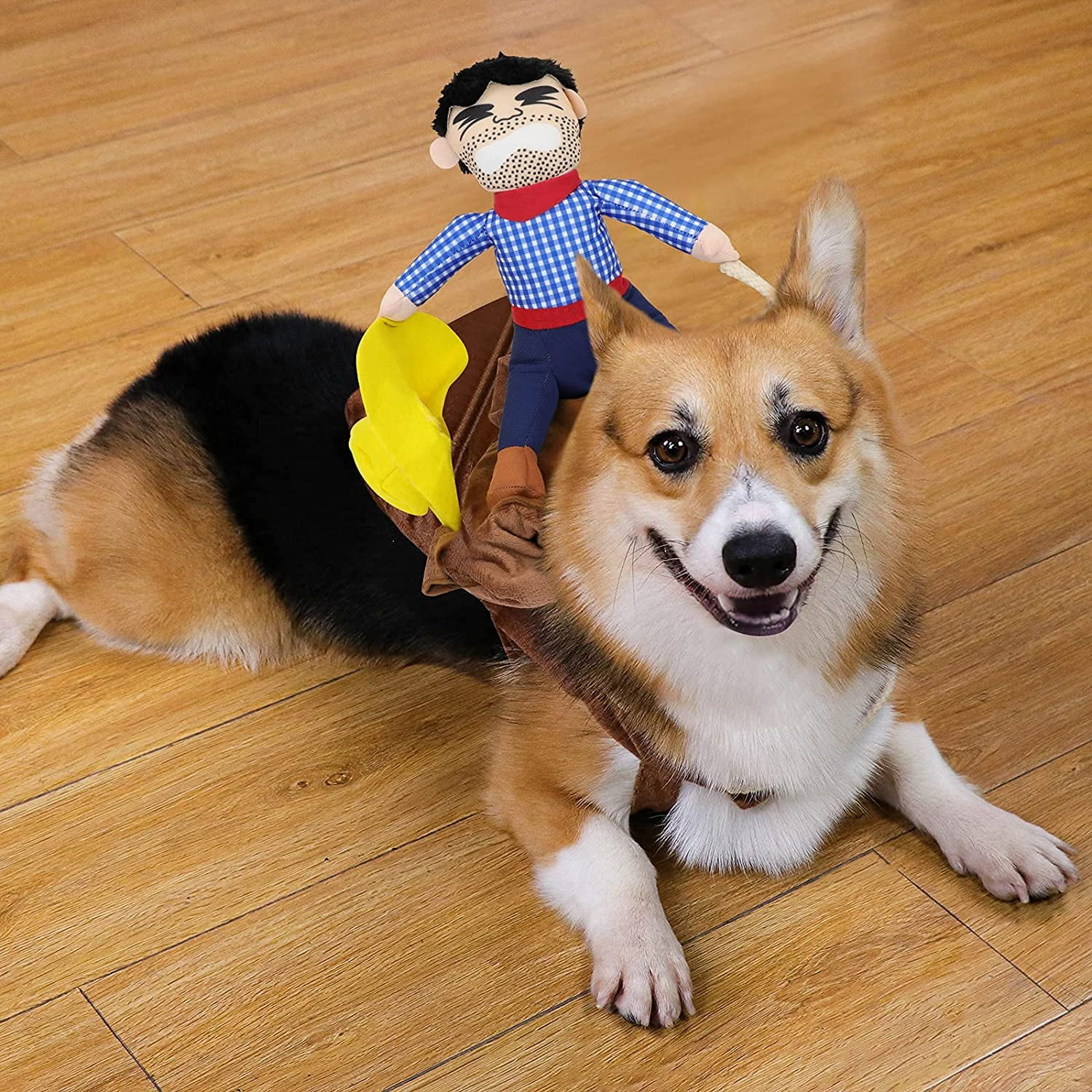 Dog Rider Costume Vest Funny Halloween Cosplay Clothes Knight Style with Cowboy and Hat for Medium Puppy L