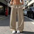 thumbnail image 2 of Women's Ruffle Waist Wide Leg Pants Elastic Lace Trim Lounge Trousers Loose Casual Streetwear Bottoms, 2XL, 2 of 7