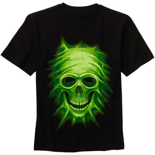 Boys Green T-Shirt Dark Signs Skulls Theme Long Sleeve T Shirt 