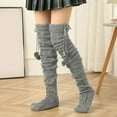 thumbnail image 3 of Prolriy Thigh High Socks for Women Autumn and Winter Solid Color Knit Over The Knee Stockings Womens Socks Grey, 3 of 5
