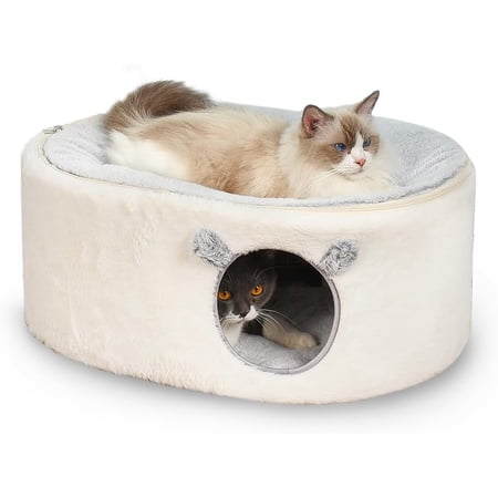 Cat Bed for Indoor Cats Fluffy Cat Cave Large Enclosed Cat House Pet Bed Hammock with Removable Washable Cover for Sleeping Cat Kittens Small Dog Oval Cat Hideaway