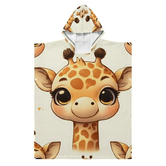 Cute Baby Giraffe Head Kid Hooded Beach Towel 27.5x27.5 inch Bath Poncho Towels Soft Absorbent Quick Dry for Boy Girl