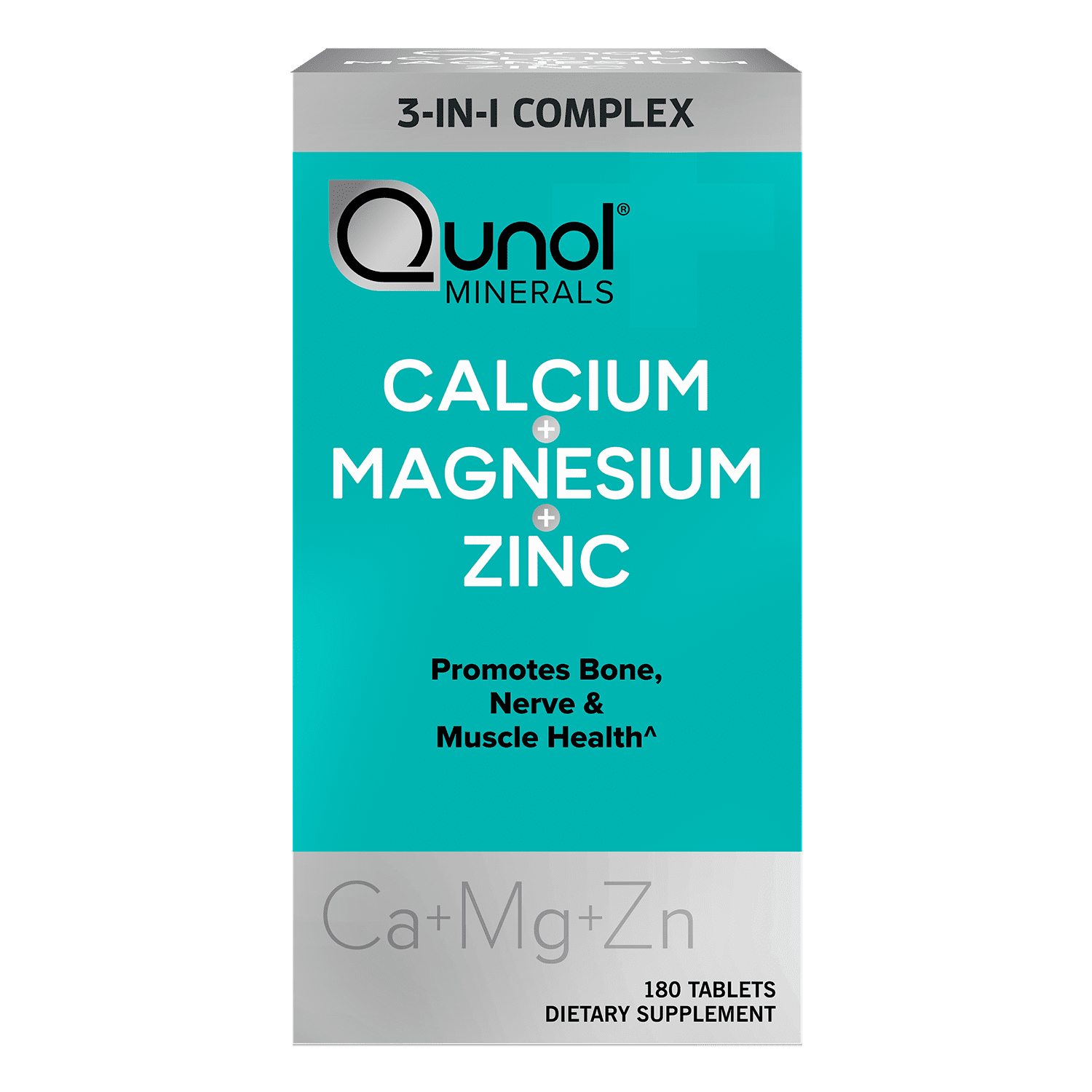 Qunol Magnesium (180 Count) 3 in 1 Capsules with Calcium, Zinc, and Magnesium, Bone, Nerve, and Muscle Health Supplement