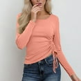 thumbnail image 5 of RYRJJ Womens Long Sleeve Tops Casual Crewneck Ruched Side Drawstring Ribbed Crop Blouse Lightweight Slim Fitted Tees Shirts(Pink,L), 5 of 6