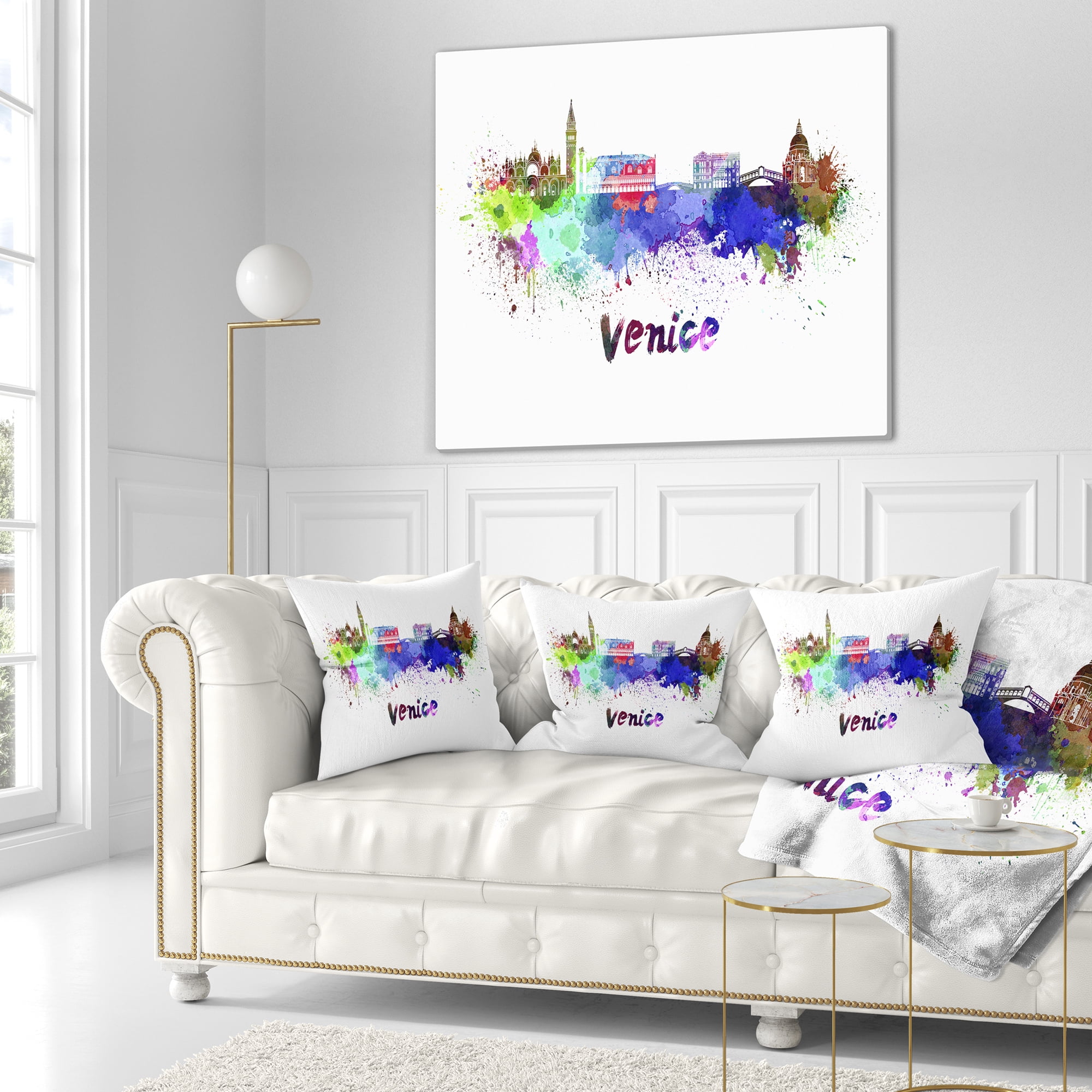 Designart Venice Skyline - Cityscape Throw Pillow - 16x16