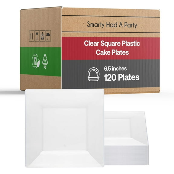 Elegant Disposable Plastic Dessert Plates 120 Pcs-Heavy Duty Fancy Square Clear Salad Plates - 6.5" Appetizer Cake Plates