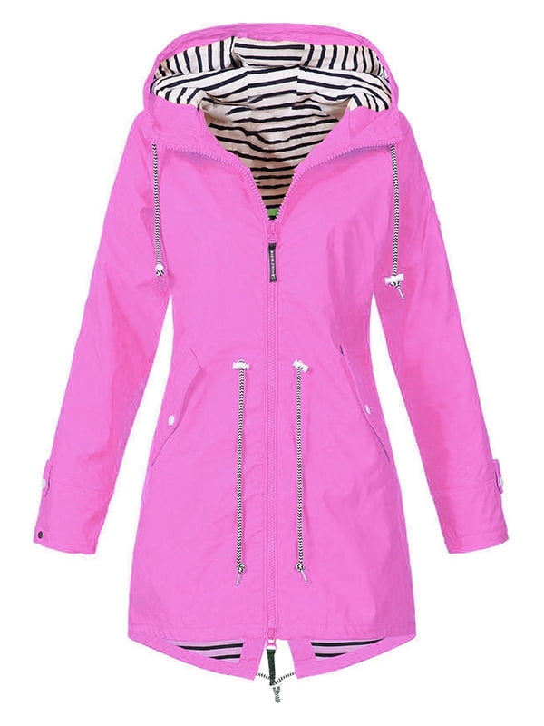 Plus Size Women Long Sleeve Hooded Wind Jacket Lady Outdoor Waterproof Rain Coat 