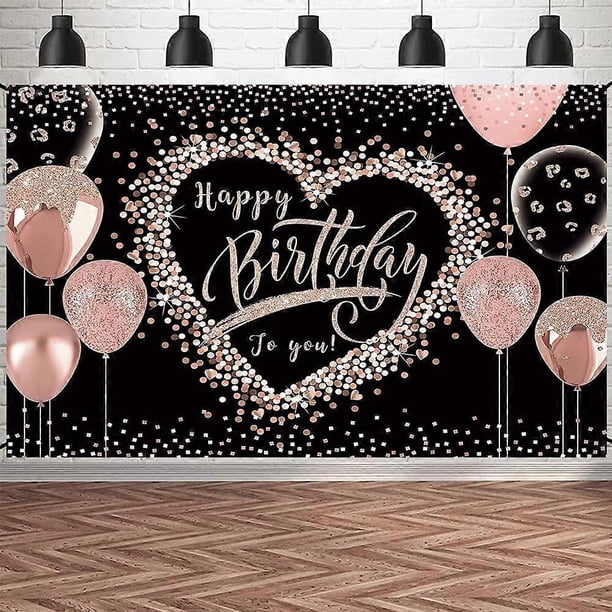 Happy Birthday to You Backdrop Glitter Rose Gold Happy Birthday Background Banner Birthday Party Decorations for Women Girls Princess Birthday Supplie