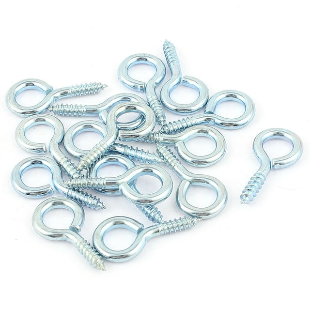 Unique Bargains Garden Wire Metal Screw Eye Hook 30mm Length Light Blue 16pcs