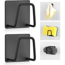 Adhesive Sponge Holder for Kitchen Sink SUS304 Stainless Steel Scrubber Hanger Sink Caddy Accessories Storage Drain Rack Stand for Dishcloth Dishrag Steel Wool Strainer Stopper 2pcs Black