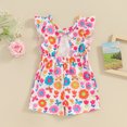 thumbnail image 3 of Bagilaanoe Toddler Baby Girl Summer Jumpsuit Shorts Floral Print Flying Sleeve Bodysuit 6M 12M 24M 3T 4T Kids One Piece Romper, 3 of 8