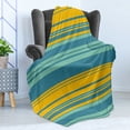 thumbnail image 4 of Yellow and Blue Soft Flannel Fleece Throw Blanket, Horizontal Abstract Color Stripes Lines Simplistic Modern Art Print, Cozy Plush for Indoor and Outdoor Use, 50" x 60", Teal Turquoise, by Ambesonne, 4 of 5