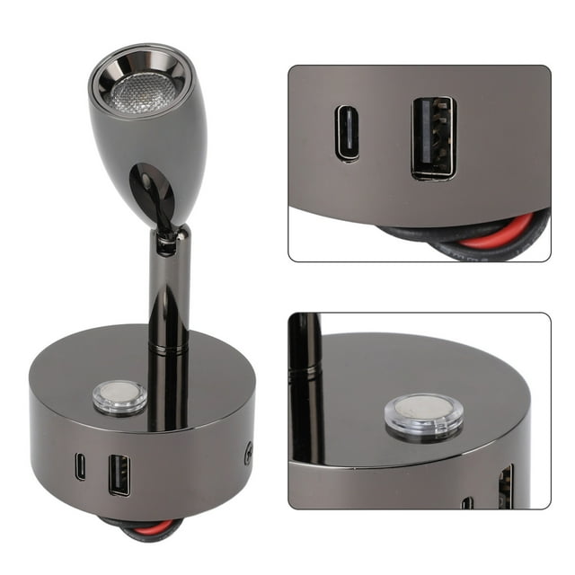 RV Reading Light 3 Color Temperature Dimmable USB Port Touch Switch for RV Bedrooms, Car Headboards, Boats