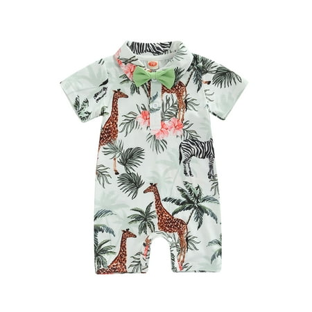 

Bagilaanoe Baby Boy Summer Jumpsuit 3M 6M 9M 12M Short Sleeve Animal Leaves Lapel Baby Romper