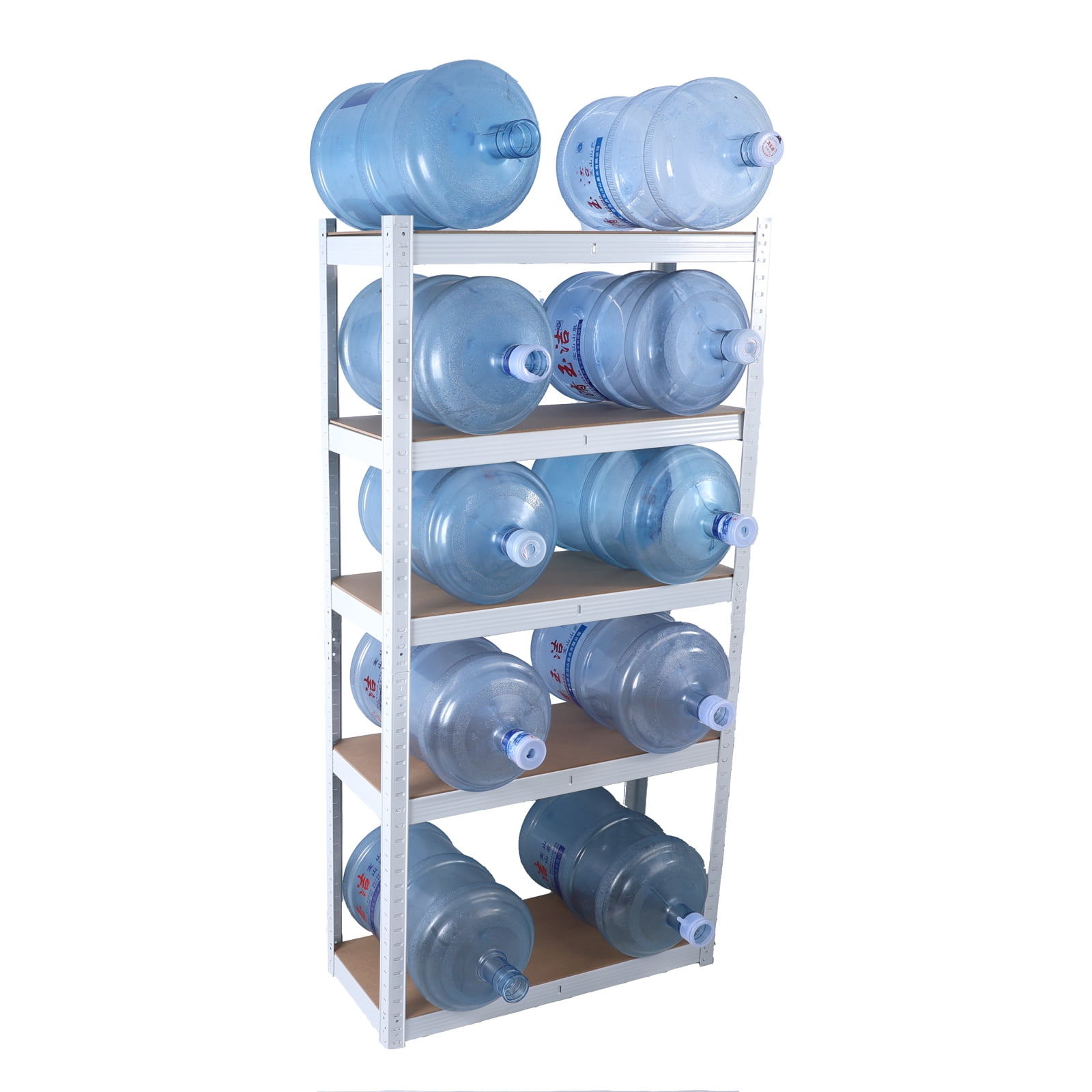 5 Tier Laminated White Metal Shelving Unit, Adjustable Heavy Duty Storage Utility Rack, Multipurpose Organizer for Garage Basement Pantry Warehouse