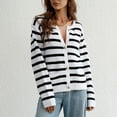 thumbnail image 5 of Odeerbi Striped Knit Cardigan Sweaters For Women Loose Winter Sweater 2025 Fashion Border Single Breasted Sweater White, 5 of 5