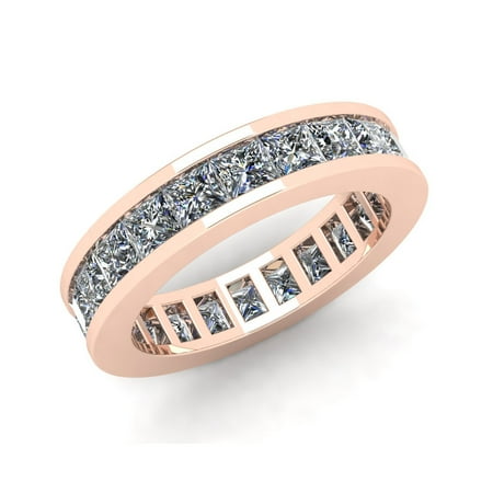 Cut Diamond Ring Band - Natural 3.90Ct Princess Cut Diamond Classic Channel Set Women's Anniversary Wedding Eternity Band Ring Solid 14k Rose Gold G-H I1