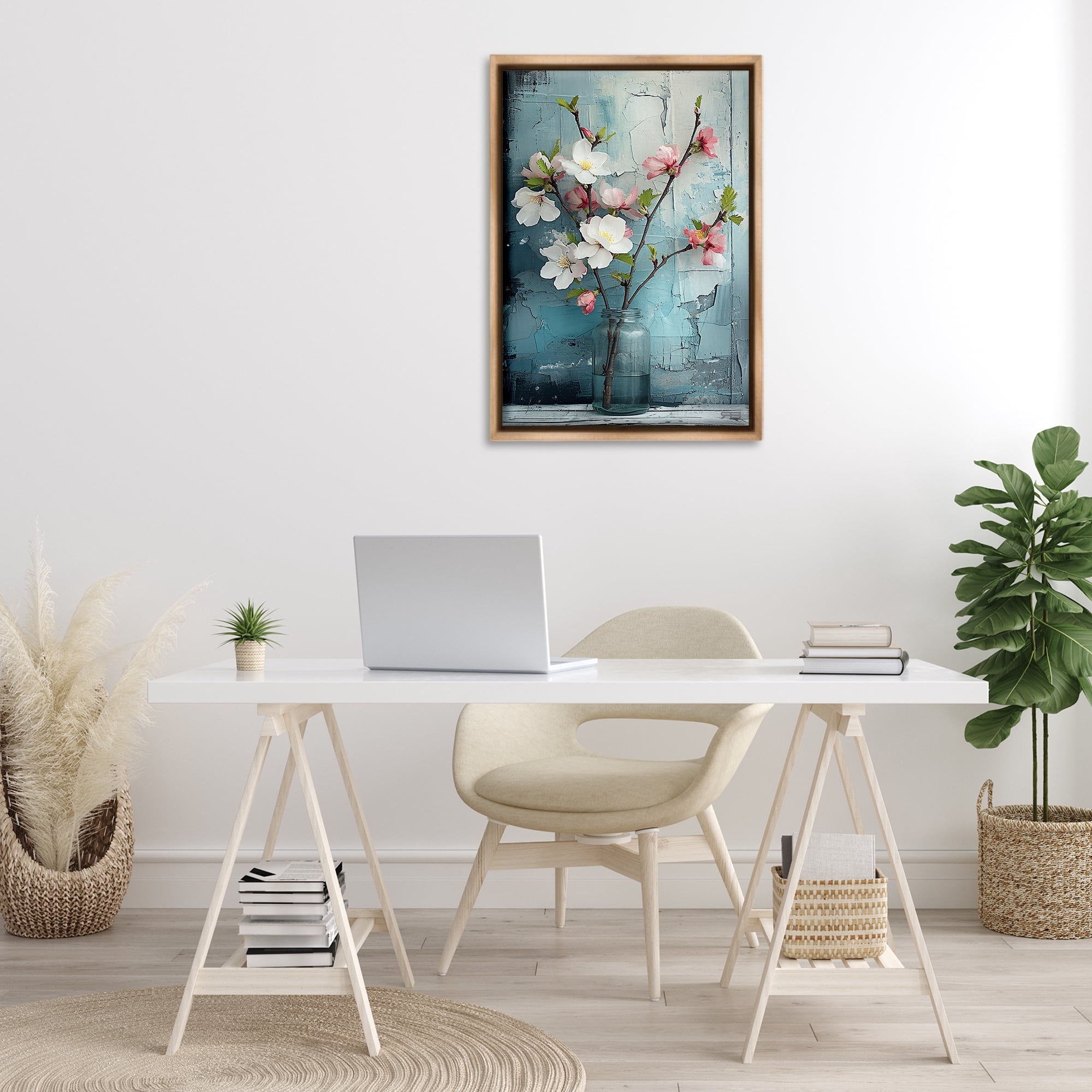 Stupell Industries Distressed Magnolia Vase Botanical & Floral Painting Brown Floater Framed Art Print Wall Art, 21 x 31