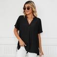 thumbnail image 3 of WBQ Women's Dressy Casual Tops Business Work Blouses Button Down Shirts Cap Sleeve V Neck Tshirt, 3 of 8
