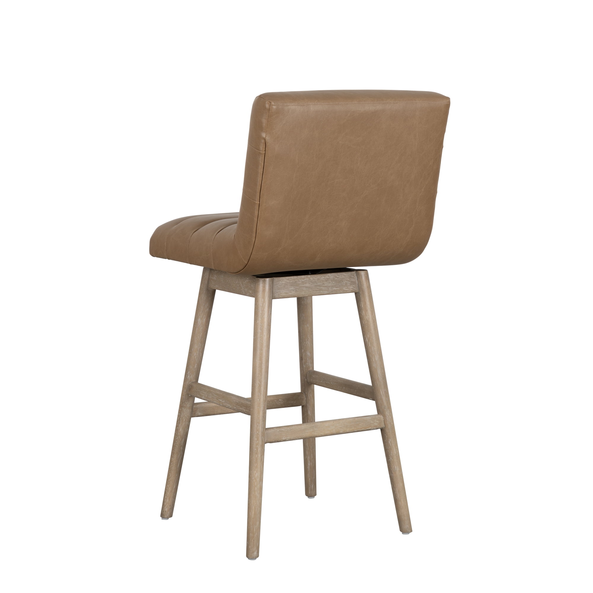 Elias Mid-Century Modern Swivel Rubberwood Counter Or Bar Height Barstool With Faux Leather Seat