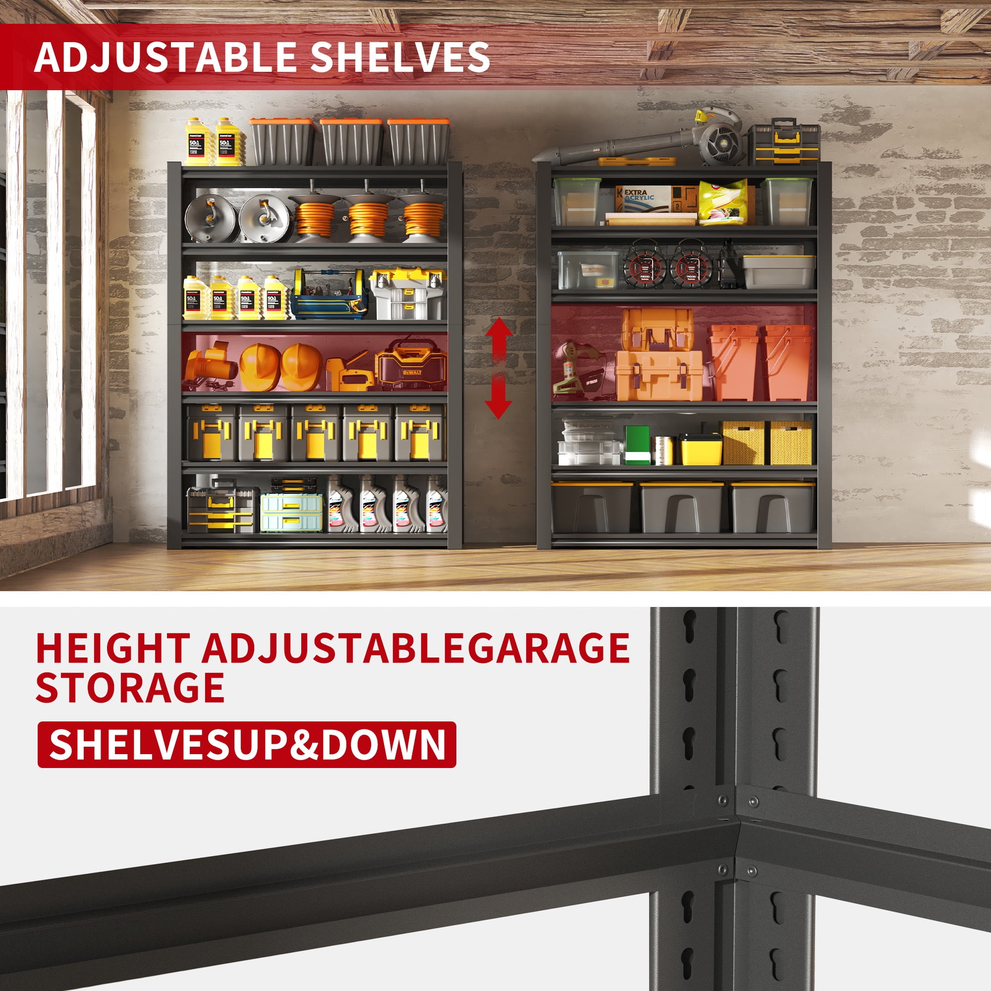 Alvantor 82"H Metal Storage Shelving 6-Tier 2400LBS Adjustable Heavy Duty Shelving Industrial Shelf for Garage 48"W x 18"D x 82"H Black