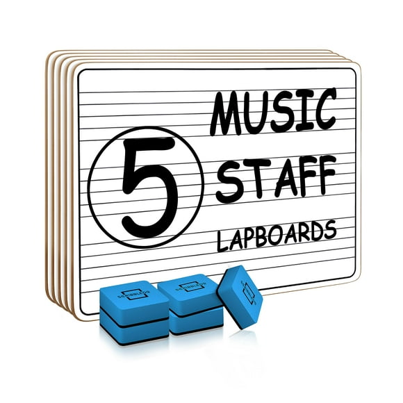 5 Pack Dry Erase Music Staff White Boards 9"X"12 Inch Lapboard Double Sided Musical Notes whiteboard for Kids Students, Musicians and Home (5 Erasers Included)