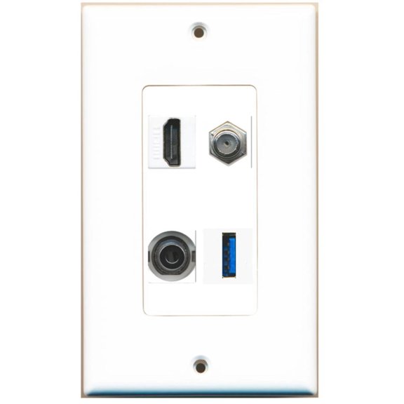 Ultra Spec Cables 1 Port HDMI Coax 3.5mm USB 3.0 Wall Plate DecorZ