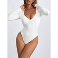 thumbnail image 6 of KelaJuan Women’s V Neck Bodysuit Long Sleeve Seamed Cup Solid Color Leotard Tops High Cut Playsuit, 6 of 6