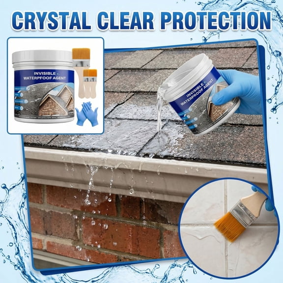 Waterproof Glue, Waterproof Paint, 10Oz, Wall Repair, Gutters, Pools, Exterior Paint, Paint BrushesforWalls, Protective Gloves, 2inFlat Brush, 3 Pc, 1 Set