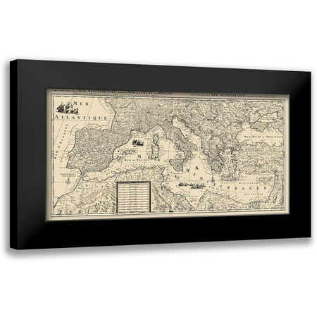 Sanson 14x9 Black Modern Framed Museum Art Print Titled - Mediterranean Sea Region - Sanson 1680