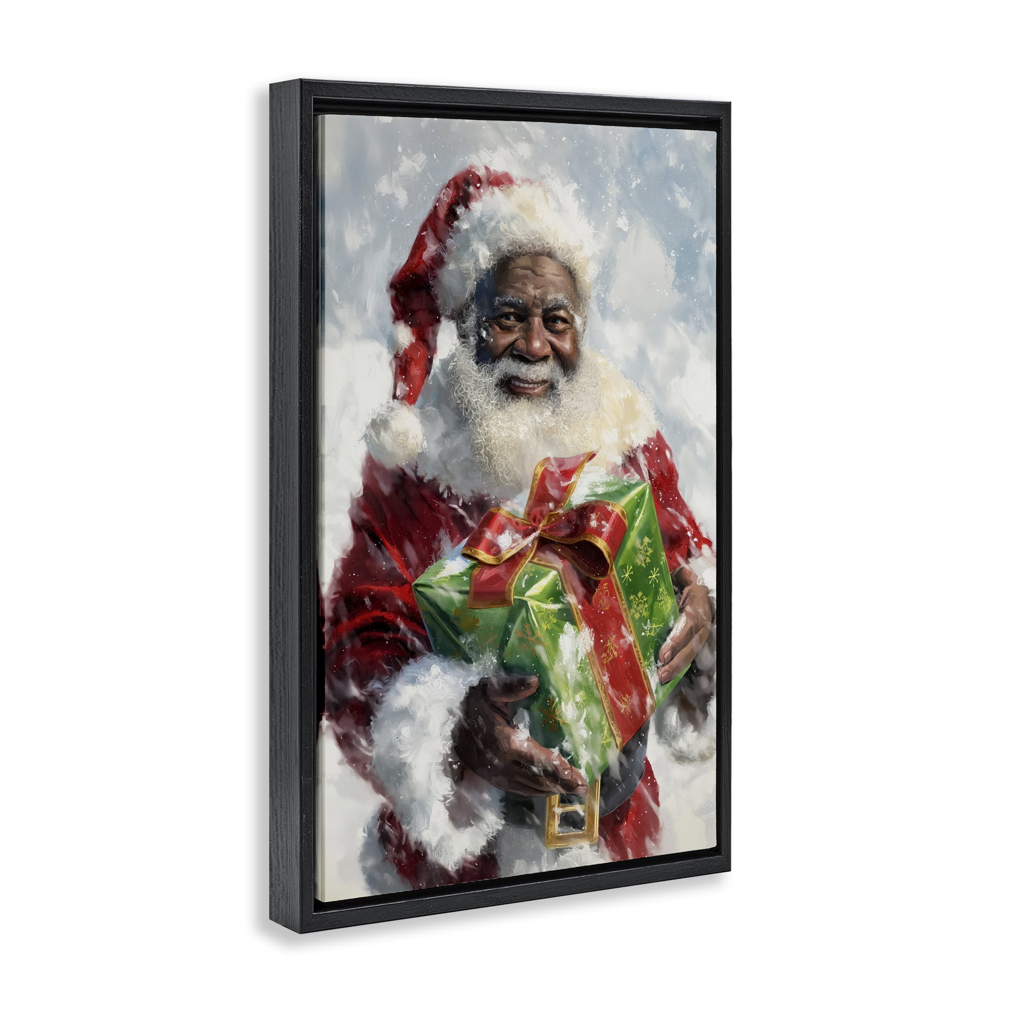 Stupell Industries Santa Claus & Gift Holiday Painting Black Floater Framed Art Print Wall Art, 21 x 31