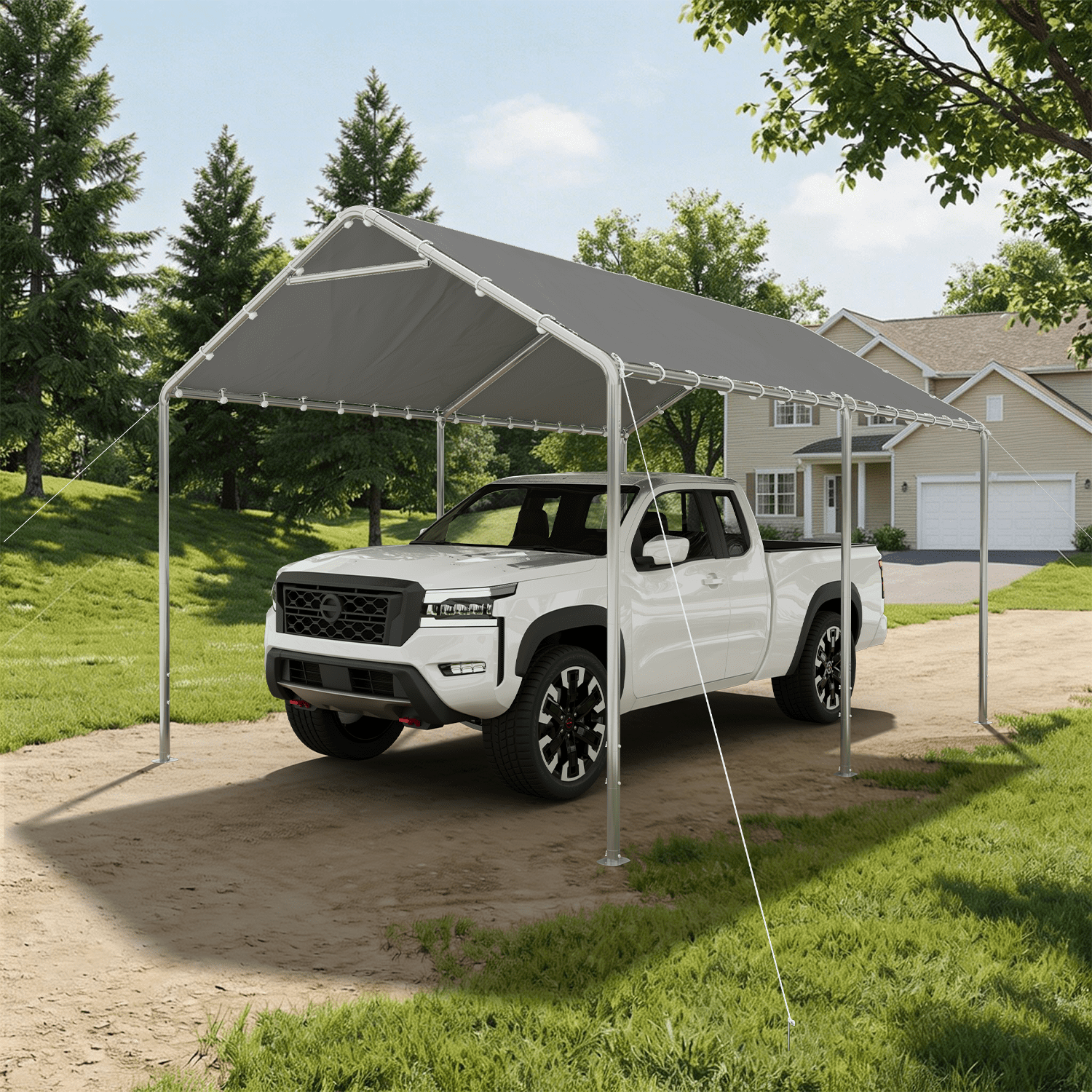 10x15 Ft Heavy Duty Carport, Portable Carport with Waterproof UV Resistant&Galvanized Steel Frame, Outdoor Car Canopy Shelter for Vehicle, Truck, Boat & Party Tent, Gray