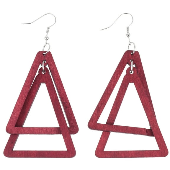 Supvox 1 Pair Statement Wood Earrings for Women Casual Wear Fashion Accessory Wine Red