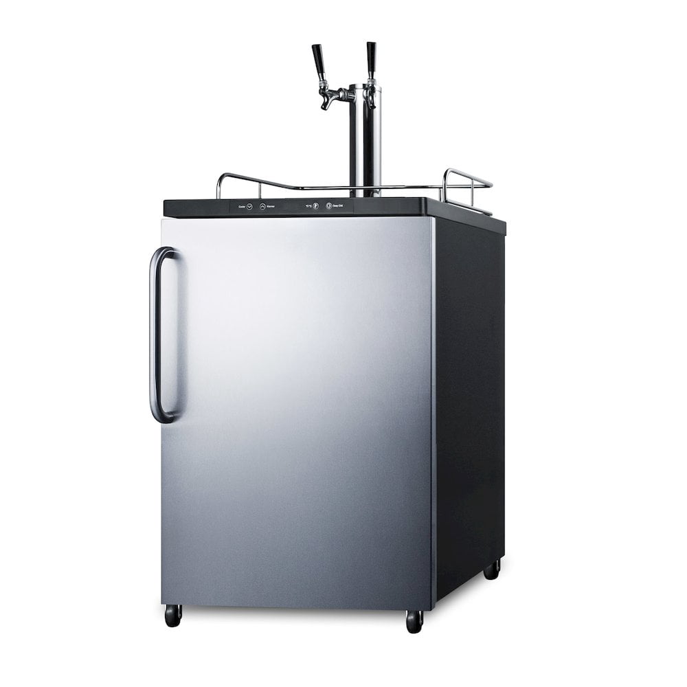 Summit 24-Inch 5.6 Cu. Ft. Freestanding Double Tap Beer Dispenser / Kegerator With Towel Bar Handle